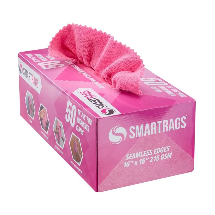 Pink box of Smartrags with a sample swatch on a white background