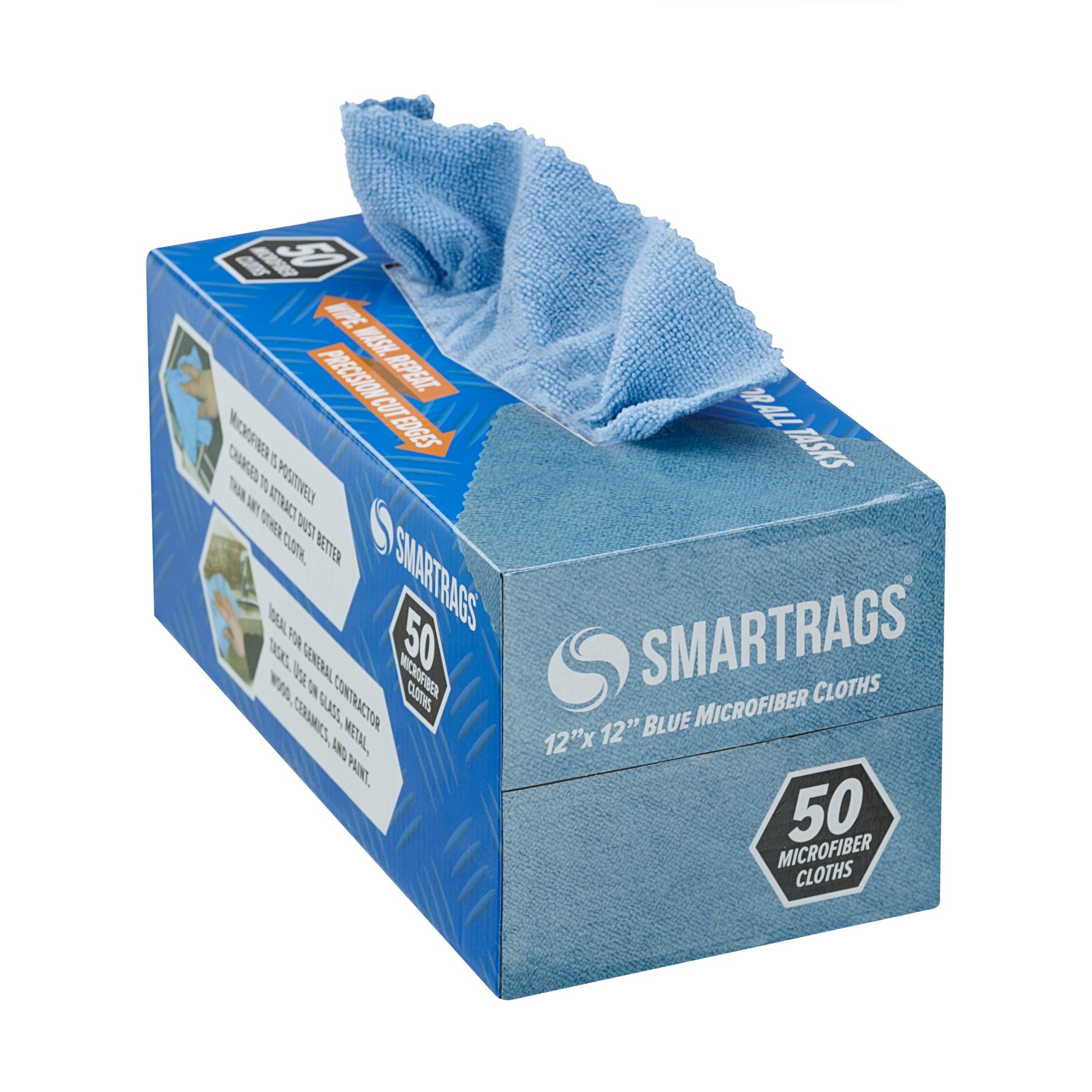 box of blue smart rags on a white background